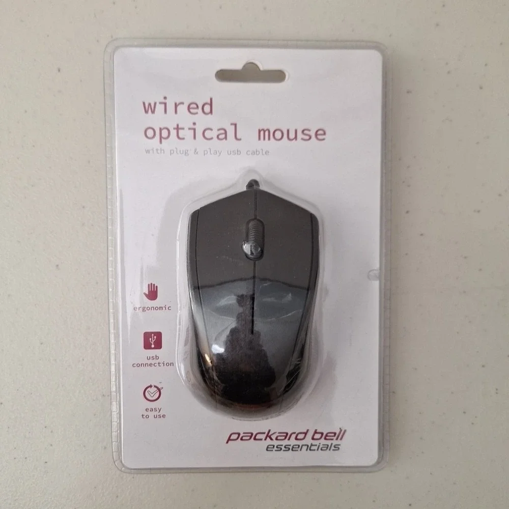 Packard Bell Wired Optical Mouse PBWM1206BK Ergonomic USB 2.0